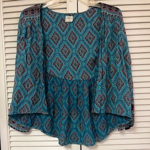O’Neil Girls Blue Long Sleeve Boho Top - Size Youth Small - EUC